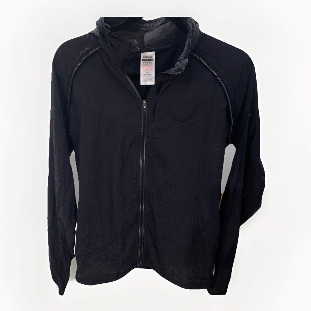 Gymshark Jacket Speed Runners Windbreaker Vented Packable Hood Black‎ Womens Med